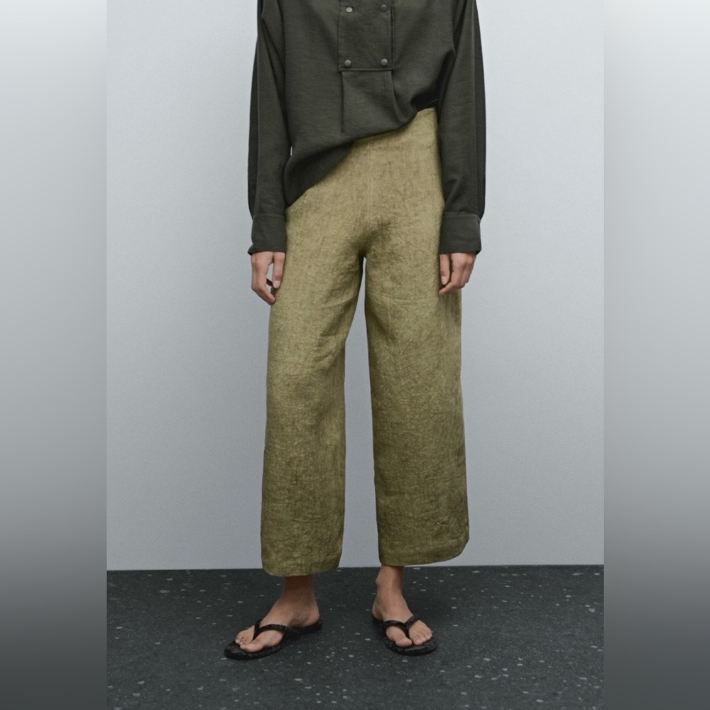 NWT Size 4 Massimo Dutti Olive Green Wide-Leg Pant